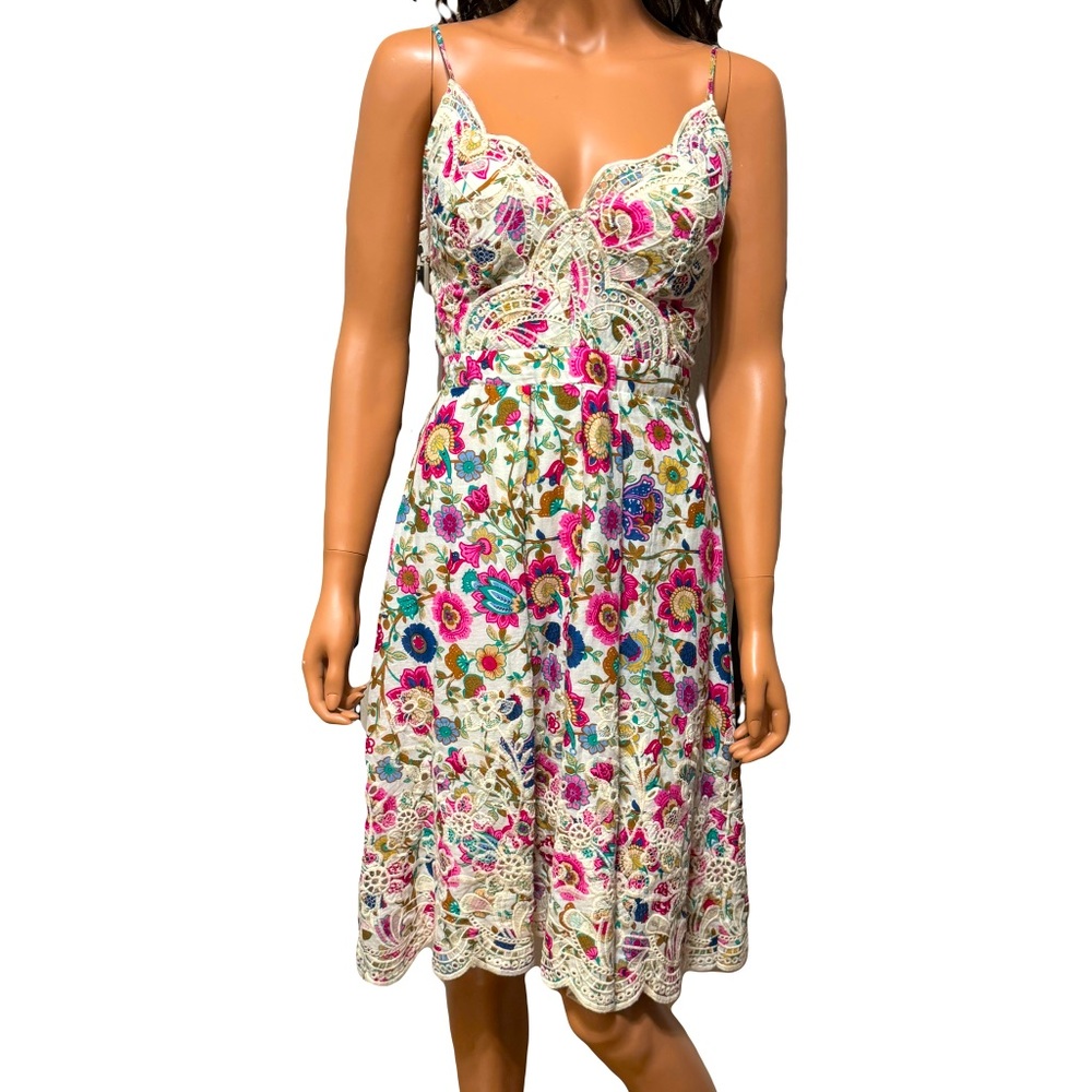 INDIKAH Floral Embroidered Coquette 100% Cotton Dress